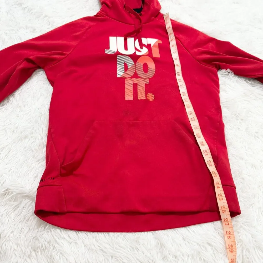 Men Nike Dri-Fit Scuba Just Do It Graphic Pullover Hoodie in Red and White Small